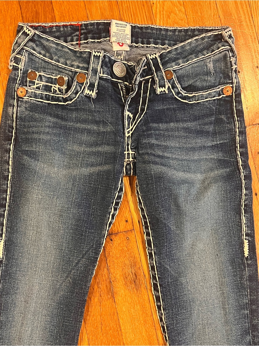 Vintage True Religion Johnny Super T Jeans - Low Rise Dark Wash White Stitching